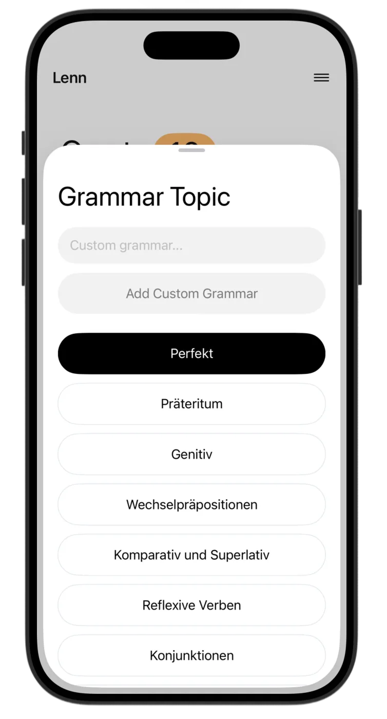 Grammar topic selection