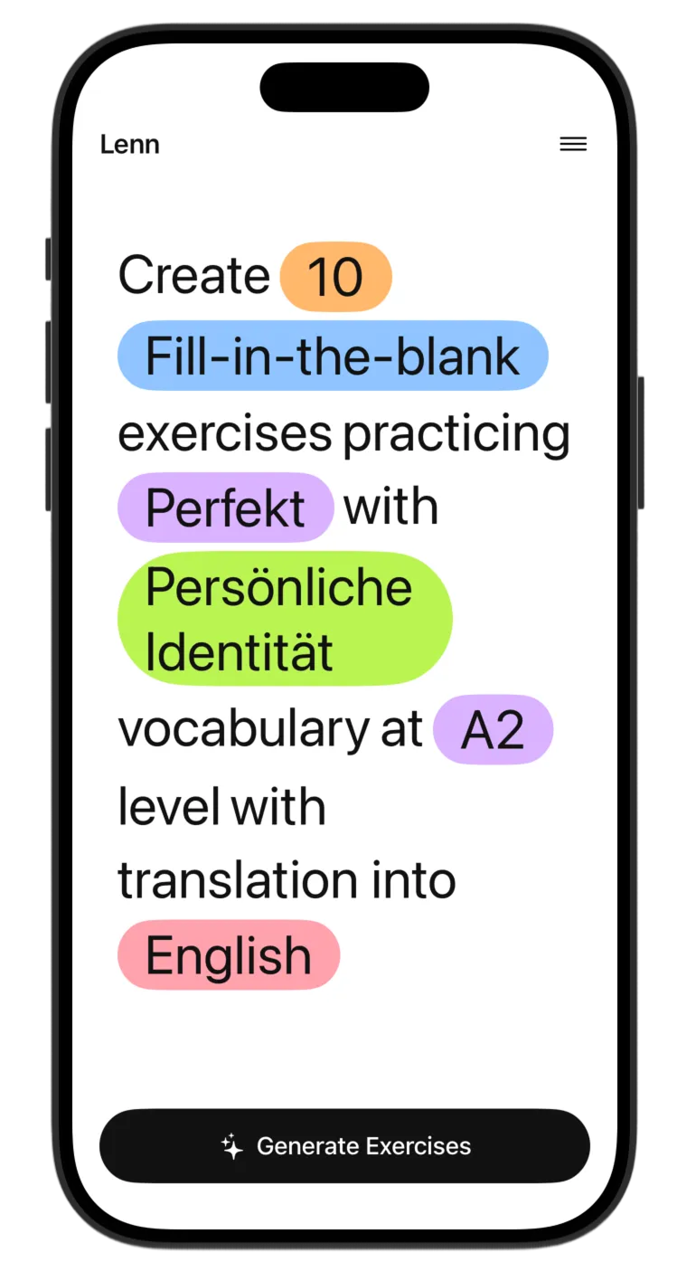 Personal practice customization screen