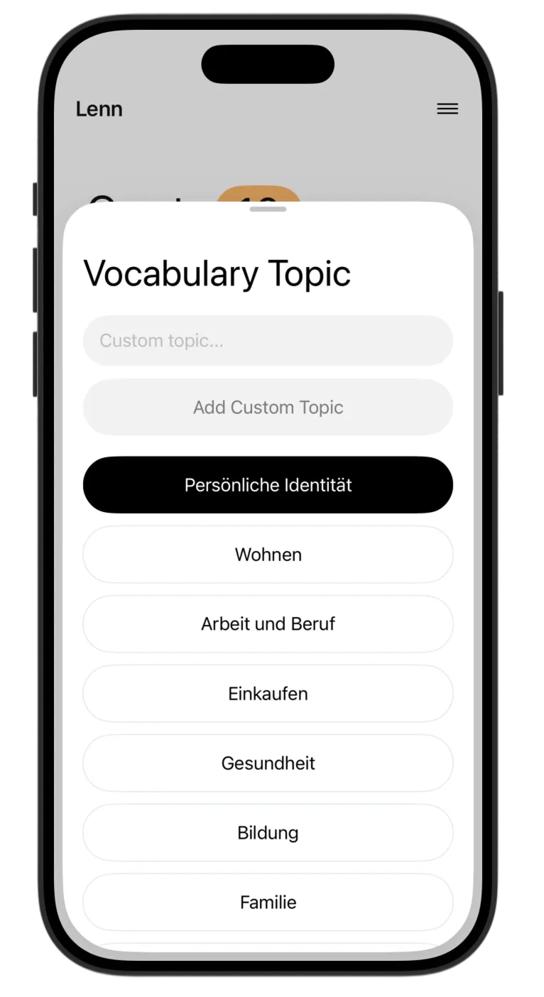 Vocabulary topic selection